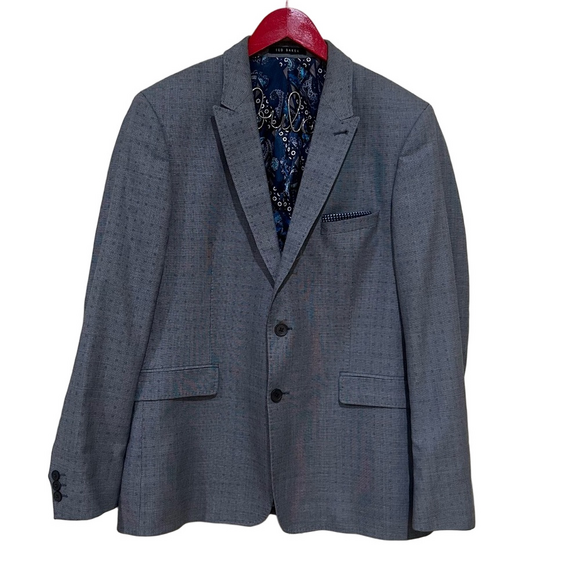 Ted Baker London Modern Fit Blazer 42R Grey Blue Sport Coat Floral Lined